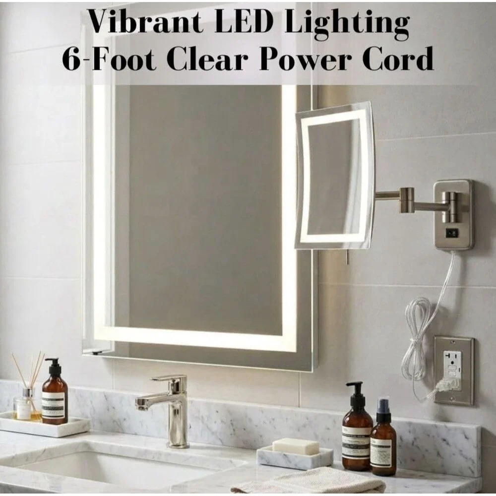 Jerdon JRT710NL LED Lighted 5X Wall Mounted Rectangular Mirror, Nickel 6.5x9